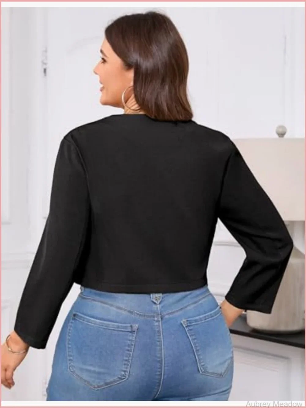 Plus Size Cropped Blazer Suit Jacket 3/4 Sleeve Open Front